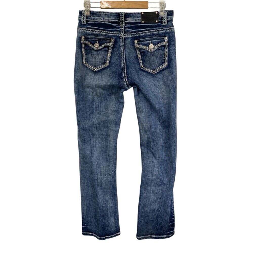 Live Hard Women Bootcut Jeans Size 8 (29x29) Rhinestones Stretch Thick Stitch